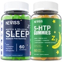 Melatonine Gratis slaaphulp Gummies + 5-HTP Gummies voor volwassenen, met GABA, L-Theanine, L-Tryptofaan, Magnesium, Ashwagandha, Kurkuma - Non-Habit vorming, Banana Extract Hulp voor diepe ontspannen, Kalm