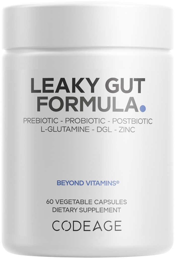 Codeage Leaky Gut Supplement, L-Glutamine, N-Acetylglucosamine, Probiotic, Butyric Acid, Polyfenolen, Quercetin, DGL, Marshmallow Root, Berberine, BioPerine, Cinnamon, Vegan, Non-GMO, 60 Capsules