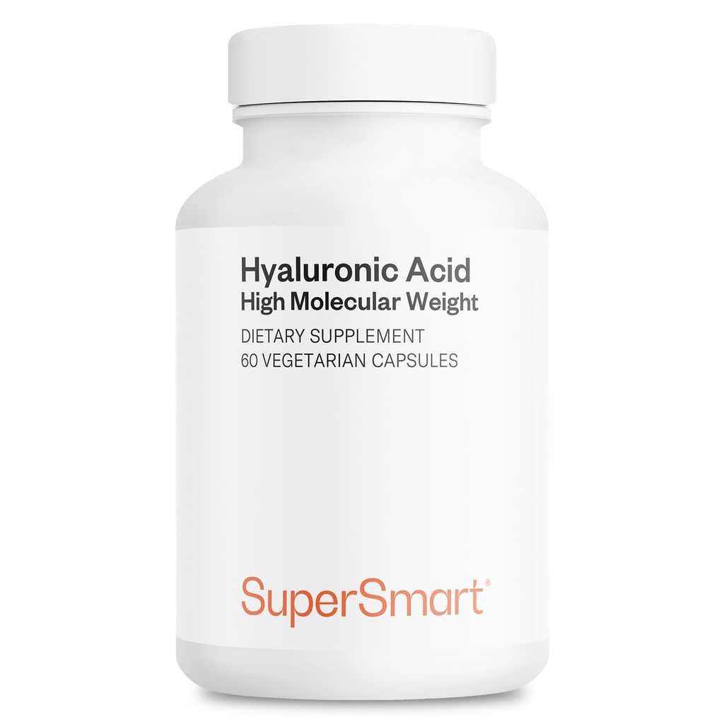 Supersmart Hyaluronzuur Supplement 300 mg per dag (Sodium Hyaluronaat) - Hoog Moleculair Gewicht 1,2 Miljoen Daltons Niet-GMO & Glutenvrij - 60 Vegetarische Capsules