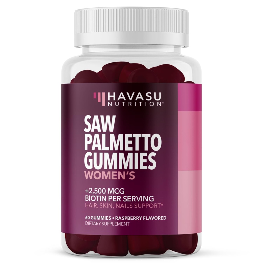 Saw Palmetto pour les femmes avec 2500mcg Biotin - DHT Blocker et cheveux, peau, ongles Santé Gummies - 60 comte - soutient plus forte et plus complète serrures et peau radiante - végétalien, non-OGM, 1 mois d'approvisionnement