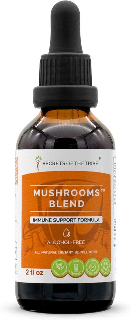 Geheimen van de stam Paddenstoelen Blend Alcoholvrij, Glycerite Chaga, Shiitake, Maitake, Cordyceps, Reishi Mushroom. Tinctuur, Herbal Extract Immuun Ondersteuning Formule 2 OZ
