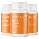 Vier vitamines ijzersupplement met vitamine C - 45 mg ijzer, 60 mg vitamine C, bariatrische vitamines voor WLS-patiënten, verticale sleeve & Gastric Bypass Chirurgie (90 capsules)