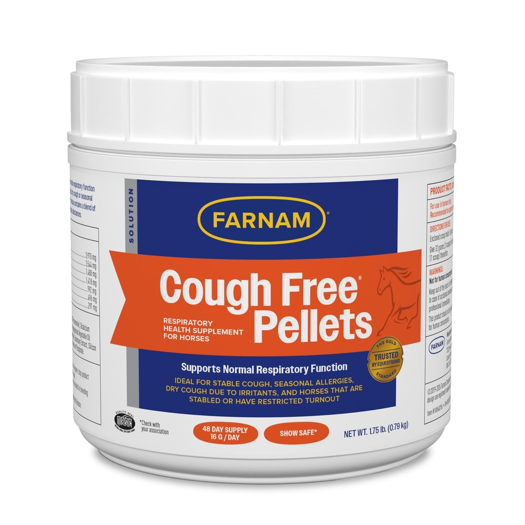 Farnam Hoestvrije Pellets Respiratory Health Supplement voor paarden, Biedt ademhalingsondersteuning voor paarden met seizoensallergieën of Stabiele Hoest, 1,75 lb., 48 dagen levering
