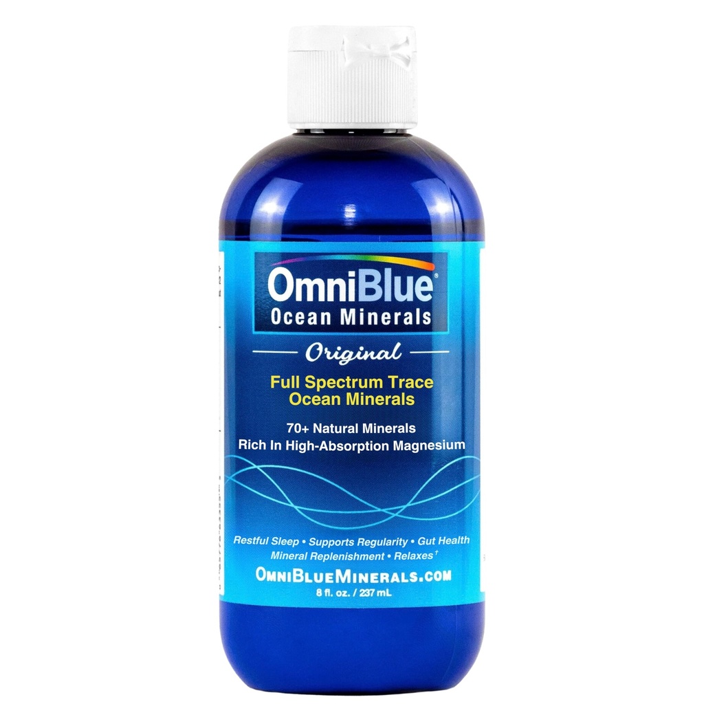 OmniBlue Ocean Minerals - 70+ Trace Minerals & Liquid Magnesium - Kalium, Chloride- Low Sodium - Natural Support for Sleep, Digestie, Regularity, Hydration & Electrolyte Balance (8 oz)