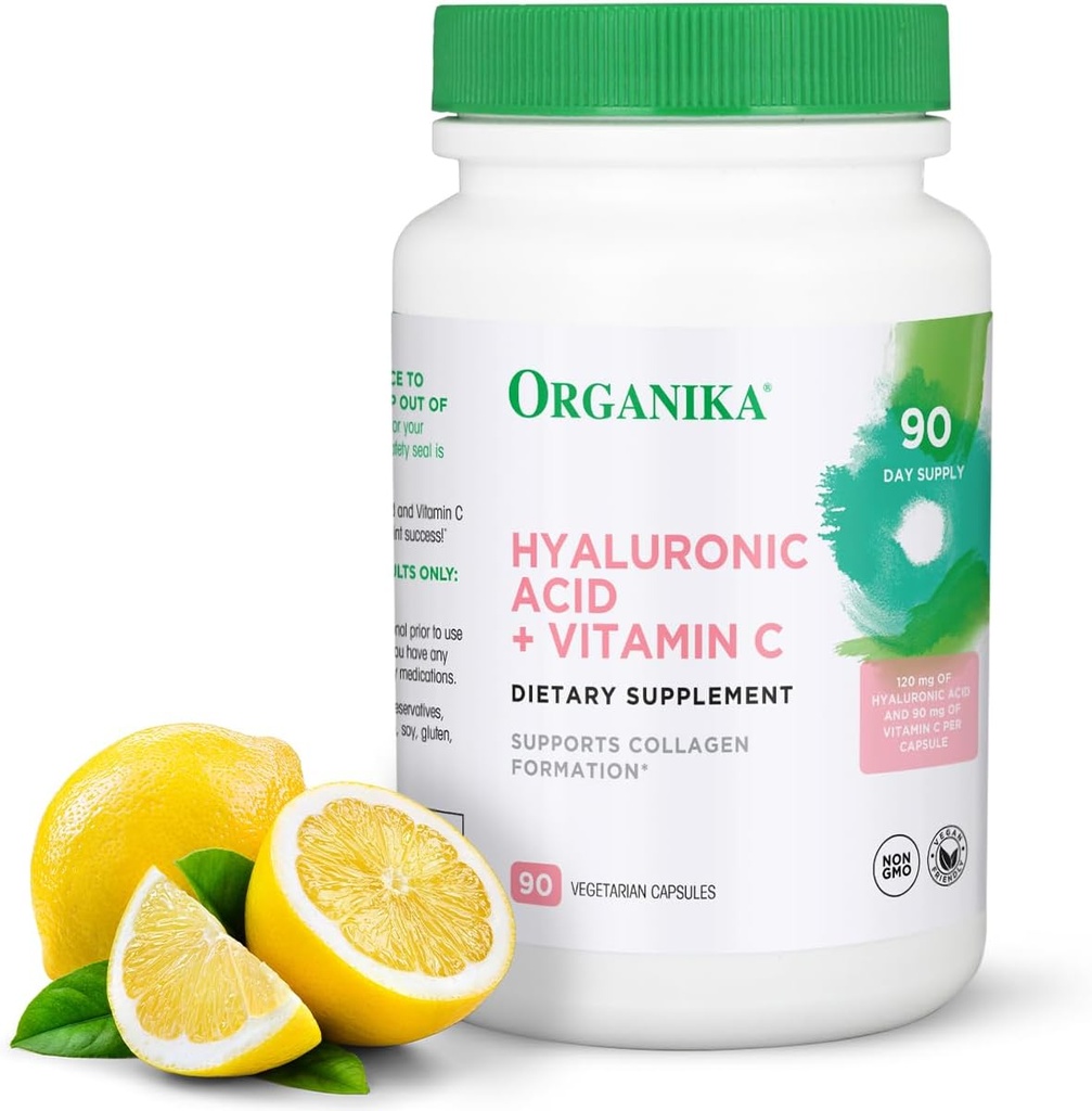Organika Hyaluronzuur Supplement met vitamine C (90 plantaardige capsules): Symbiotische gezamenlijke Wellness, Collageen, & huid Hydration Powerhouse - Enhanced Hyaluronic Acid Supplements for Mobility & Beauty