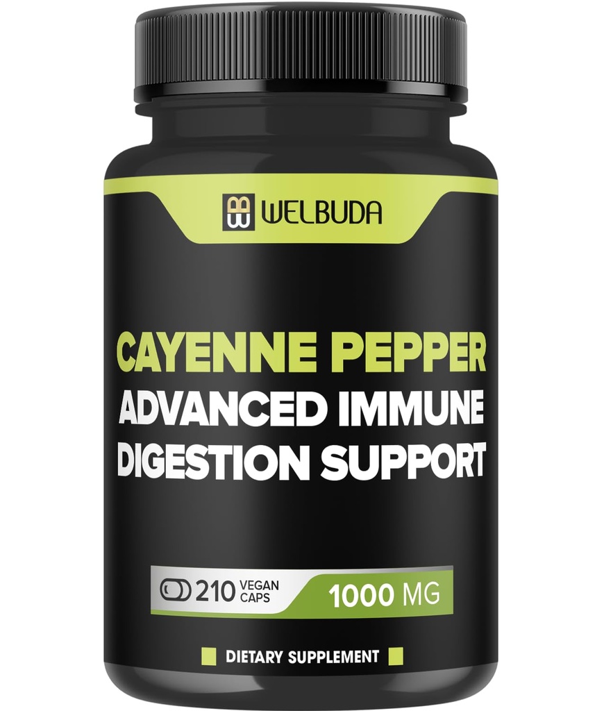 210 Capsules - Cayenne Pepper Supplementen Extract 10:1 met Berberine HCI, Knoflook Bulb, Olive Leaf & More - Gecombineerde formule voor spijsverterings-, hartgezondheids- en immuniteitsfunctie ondersteuning