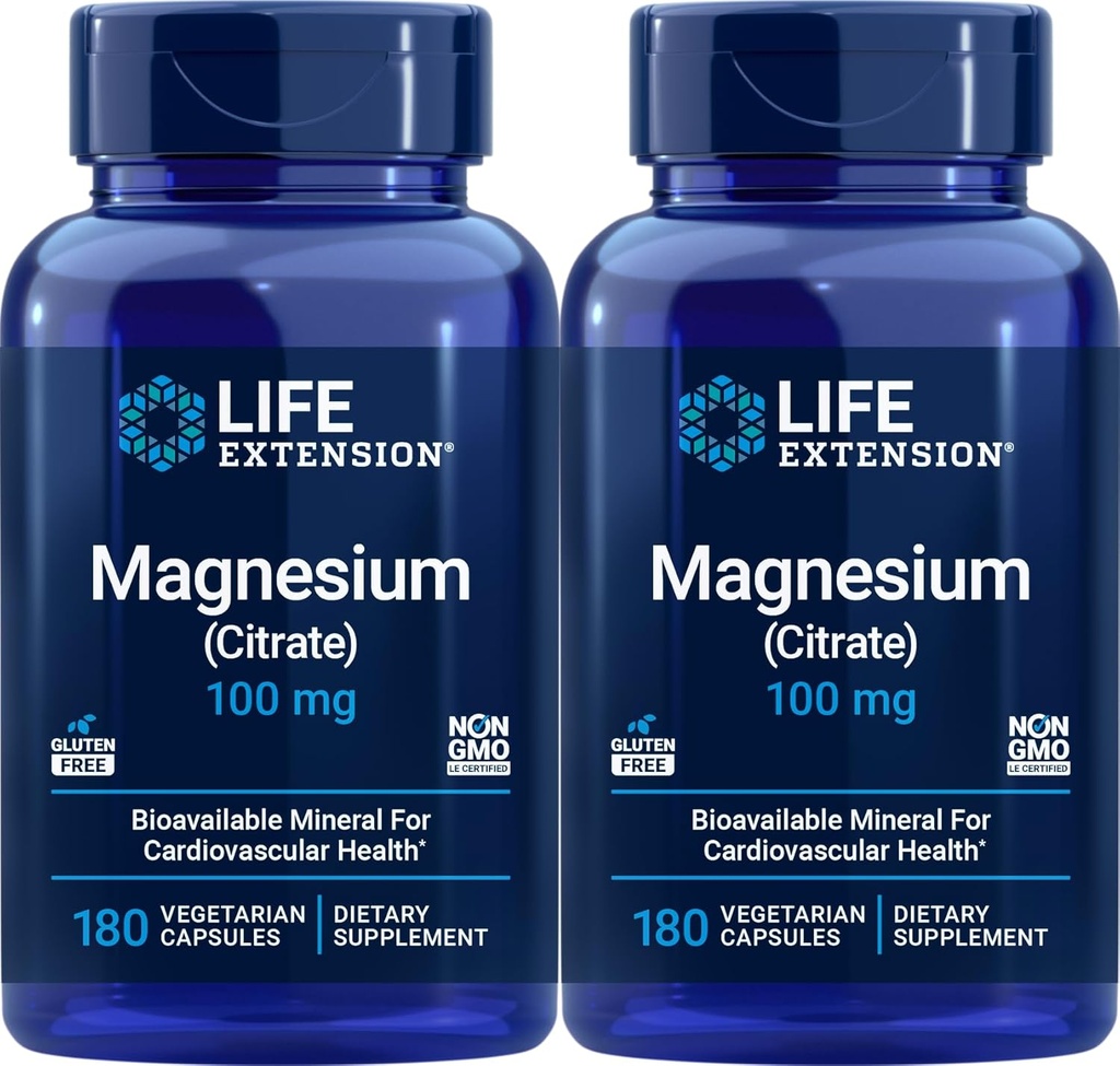 Levensverlengstuk Magnesium (Citrate) 100mg, 180 Veg Caps (verpakking 2) - Mag Supplement