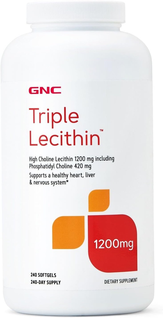 GNC Triple Lecithin 1200mg Supplement, Ondersteunt een gezond hart, lever en zenuwstelsel, 240 porties