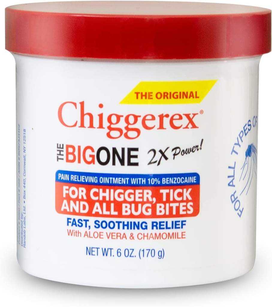 Chiggerex 2X Power Eerste Hulp Gemedicineerde Zalf voor Chiggers, Mosquito Bites, Ticks en Bug Bite Relief met Aloë Vera & Kamille, 6 oz