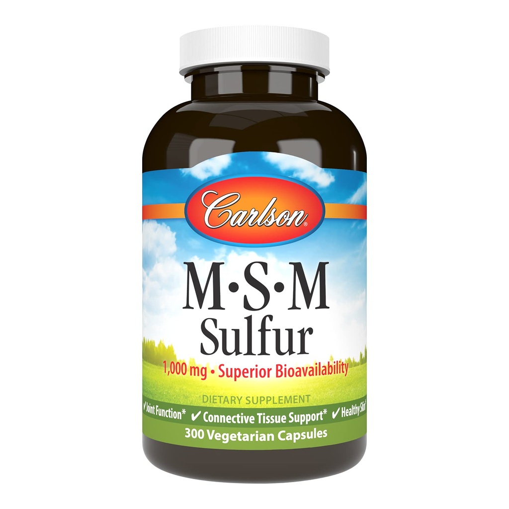 Carlson - M-S-M Sulfur, 1000 mg - Superior Biobeschikbaarheid, Gezamenlijke Functie, Connective Tissue Support & Gezonde Huid, 300 Vegetarische Capsules