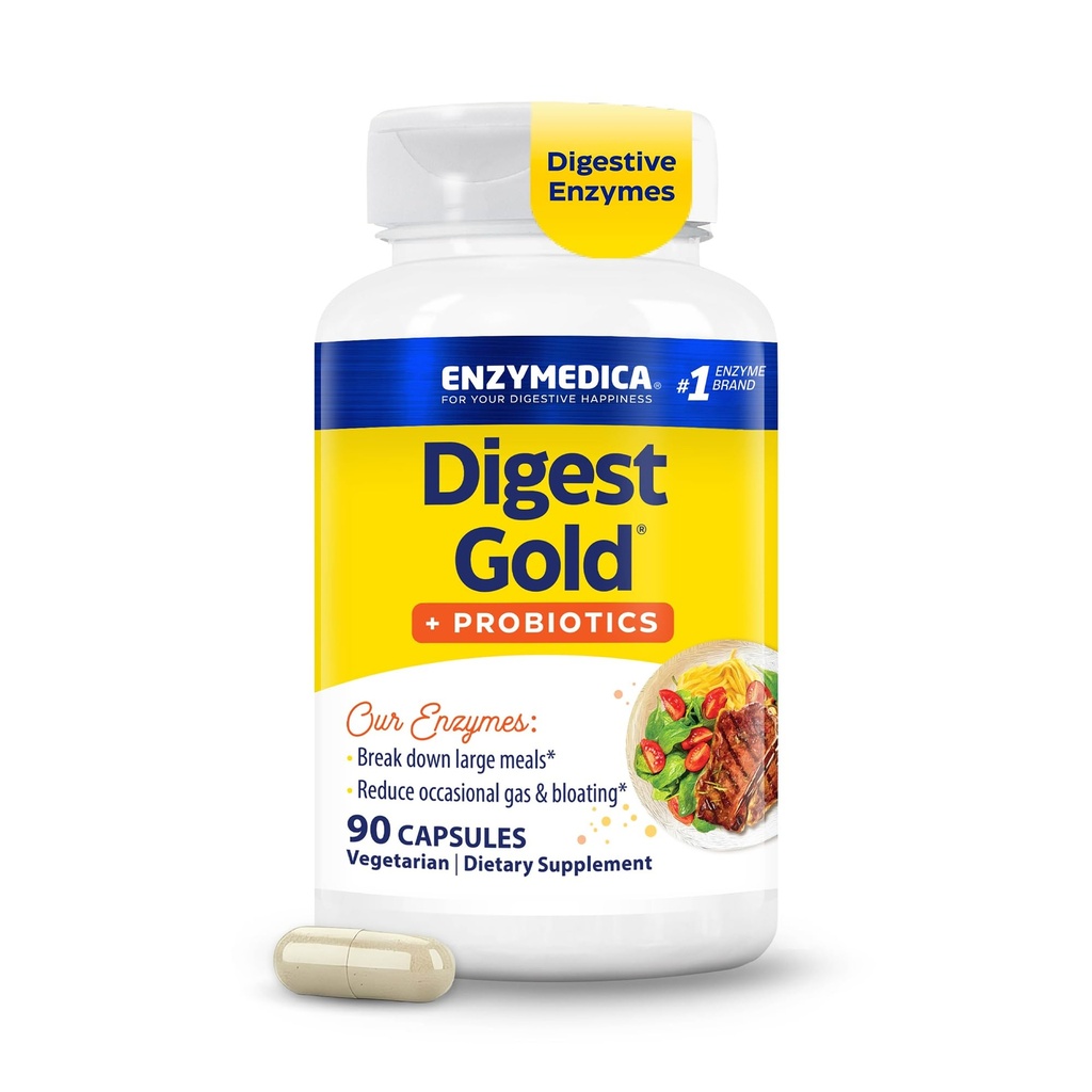 Enzymedica Digest Gold + Probiotica, 2-in-1 Formule voor Gut Health, Digestieve Enzymen & 1 Miljard Actieve Probiotische Culturen, 90 Tel (FFP)