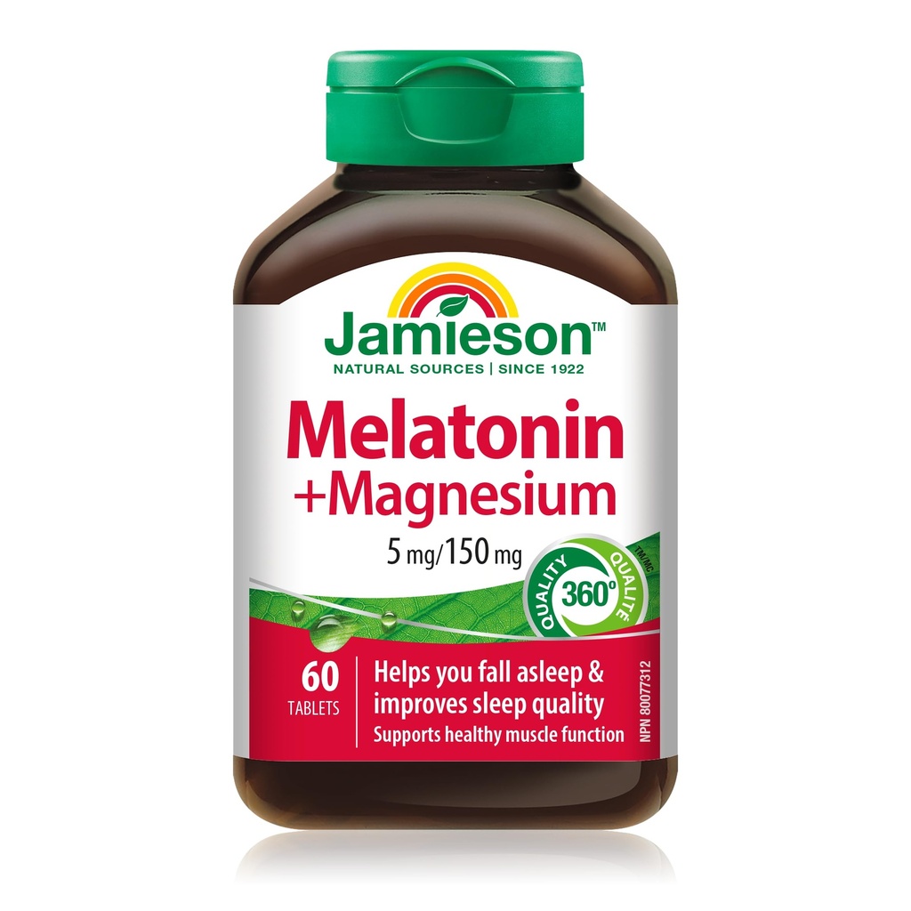 Jamieson Mélatonine avec du magnésium 5mg/150mg, 60 comprimés
