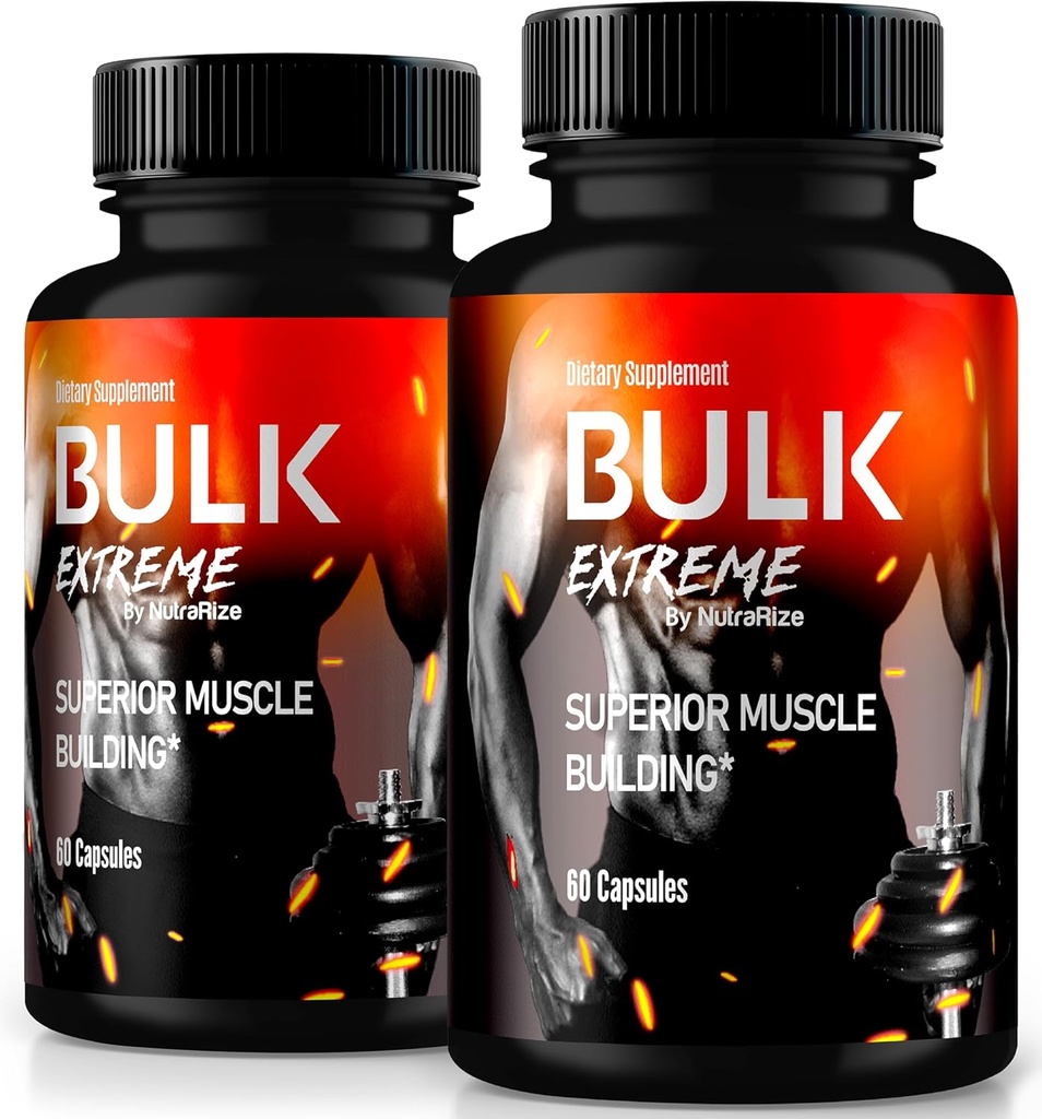 (2 Pack) Bulk Extreme Superior Muscle Building Advanced Formula, Bulk Extreme voor Lean Muscle Mass voor mannen, alle natuurlijke spier bouwer, mannelijke pillen voor fysieke prestaties, beoordelingen (120 capsules)