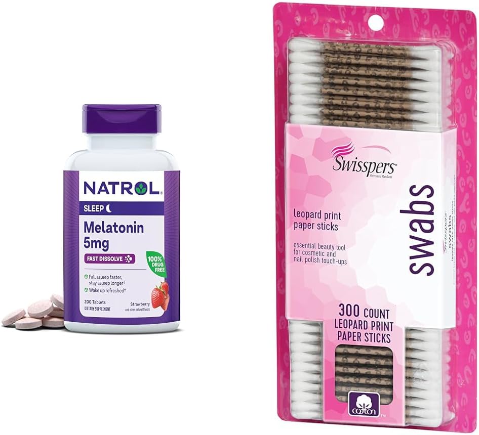 Natrol Melatonine 5mg Fast-dissolve 200 tabletten & Swisspers Cotton Swabs 300 aantal