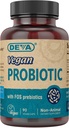 DEVA Vegan Probiotic with FOS Prebiotics Supplement - 2 miljard CFU met 100 mg prebiotica per portie voor mannen en vrouwen - Non-Dairy Gluten Free - Naturally Plank Stable - 90 Capsules