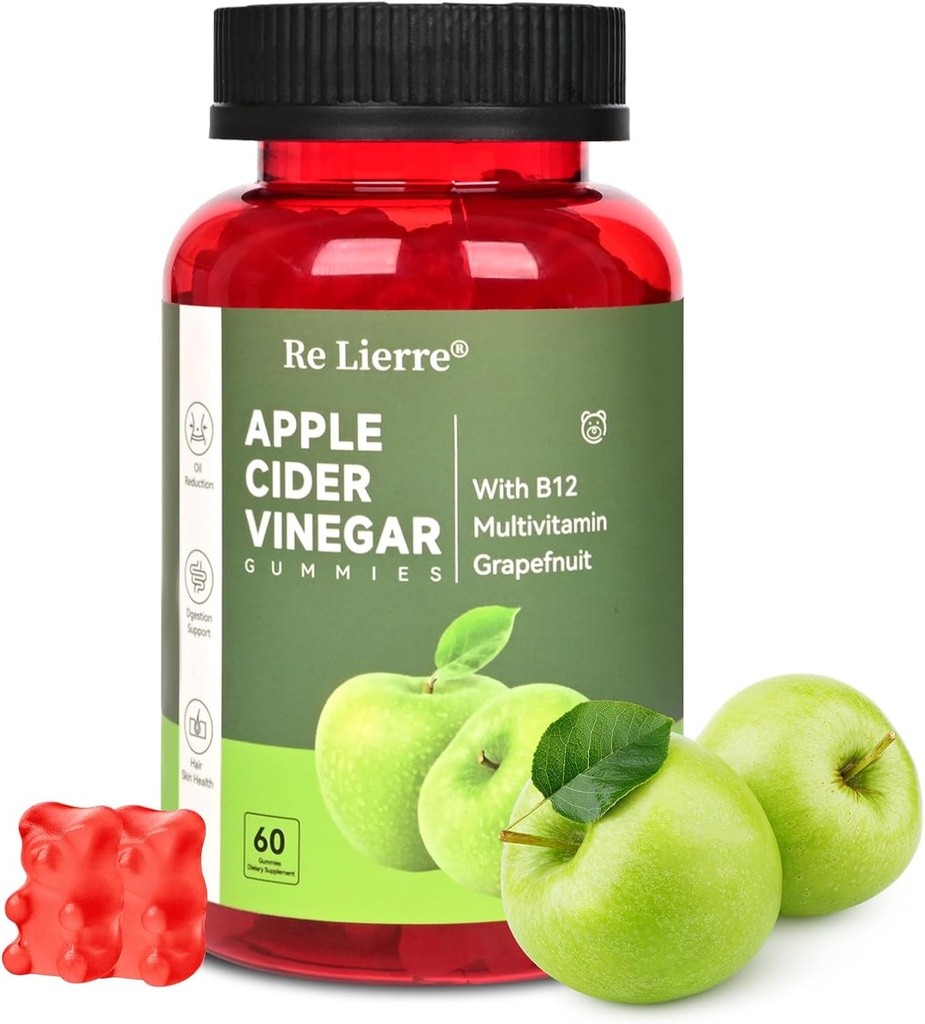 MONTUE Apple Cider Vinegar Gummies B12 Multivitamin,ACV Supplement Gummy Vitamins,Non GMO, Vegetarian Supplement for Women & Men,Support Normal Energy Levels & Gut Health 60 Gummies