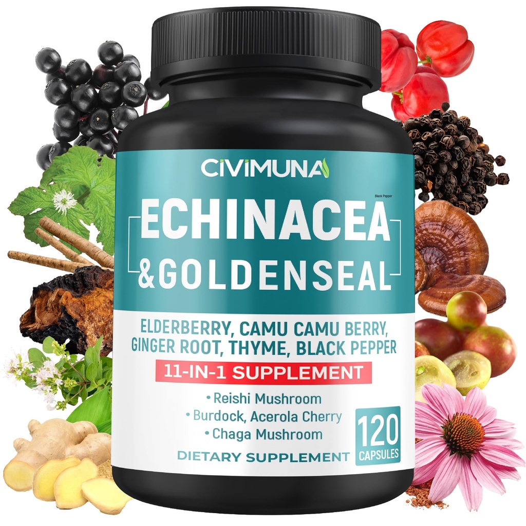 Echinacea Extract Capsules met Echinacea, Goldenseal Root, Vlierbes en Meer - 120 Capsules voor 4 Maanden Levering
