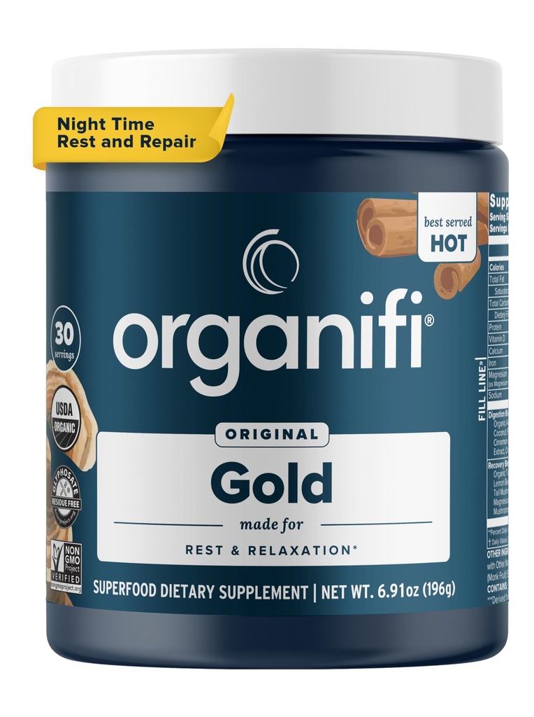 Organifi: Gold - Superfood Supplement Powder - 30 Servings - Stress Support, Better Rest, Relaxation and Promotes Restful Sleep - Turmeric and Reishi Infused