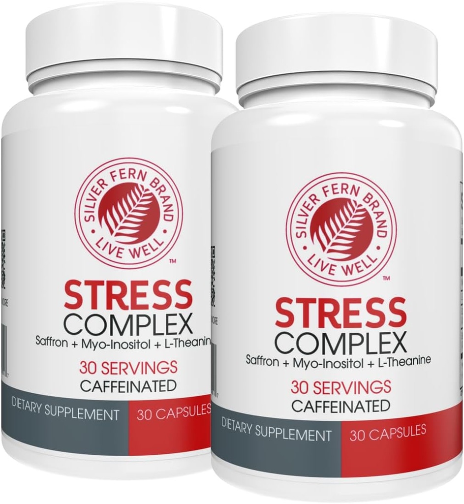 Silver Fern Stress Complex Supplement - met Cafeïne - Slaap, Zorg, Mood & More - met Saffraan Supplementen, L-Theanine Supplement, en Myo-inositol - Natural Stress Relief Supplement (Pack o 2)