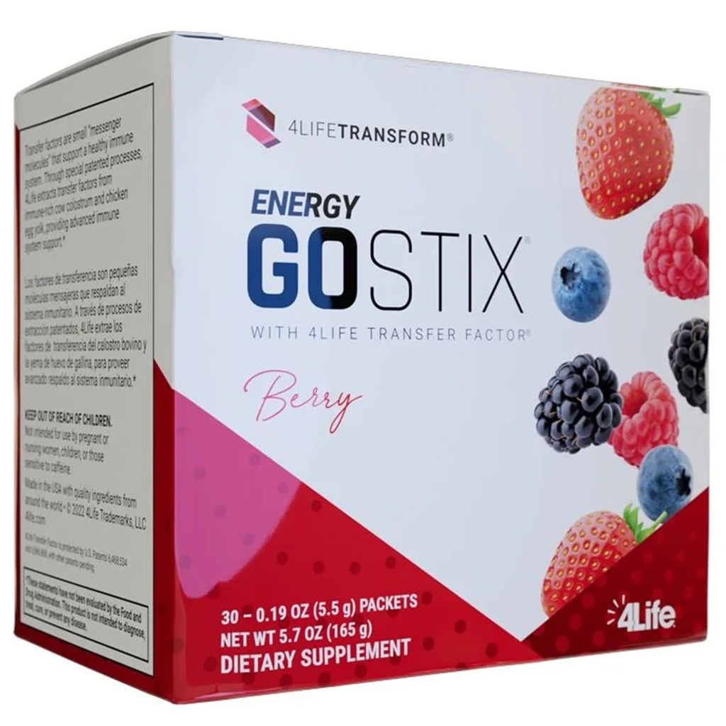 4Life Energy Go Stix, Healthy Energy Drink Mix, Cafeïne uit Guarana, Maca, Yerba Mate en Green Tea Leaf Extract, Berry Flavor - 30 Packets