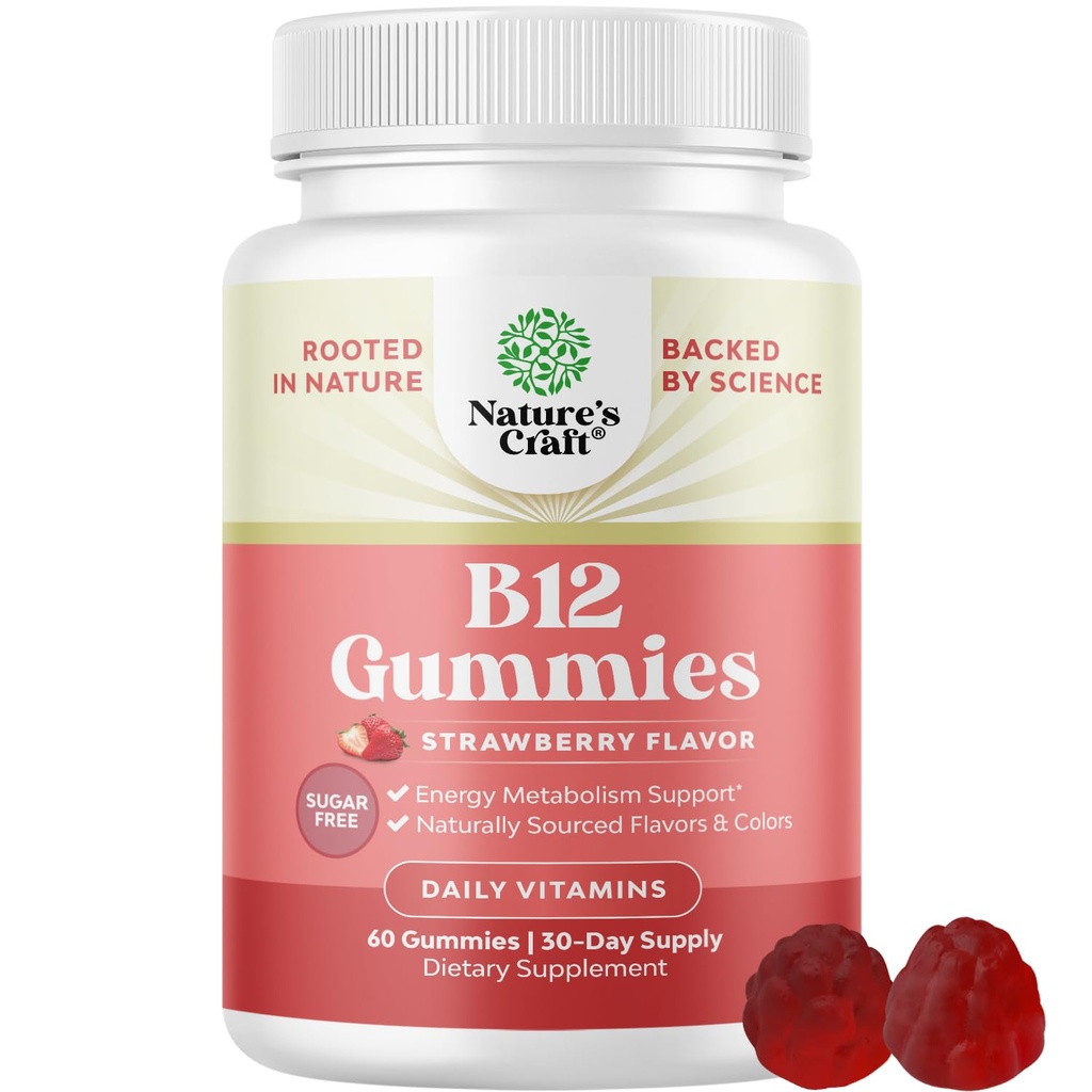 Vitamine B12 Gummies for Adults - Sugar Free Vitamin B12 1000 mcg Kauwbare Gums for Energy & Mood Support Immune & Nerves Health - Kosher Non-GMO & Gluten Free Supplement for Women & Men - 60 Tel.