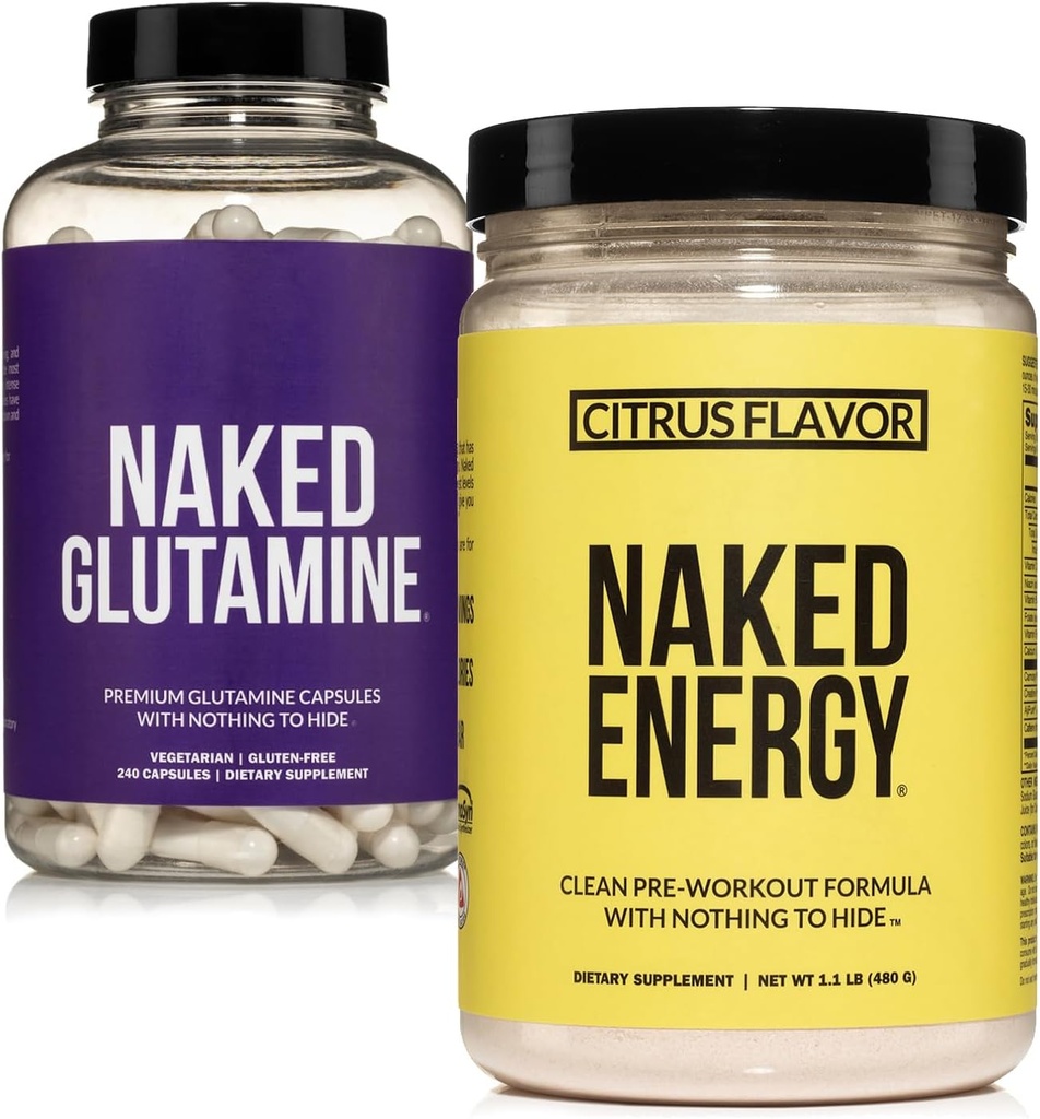 Naked Vegan Energizing Muscle Recovery Bundle: Naked Citrus Energy en 240 Naked L-Glutamine Capsules, 1000mg