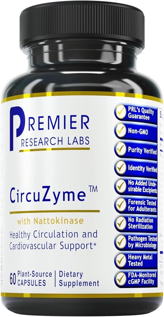 Premier Research Labs CircuZyme - Blood Circulation Supplements Supporting Blood Flow & Vascular Support Featuring Diosmin, Cayenne & Nattokinase, for Men and Women - 60 Vegetarian Capsules