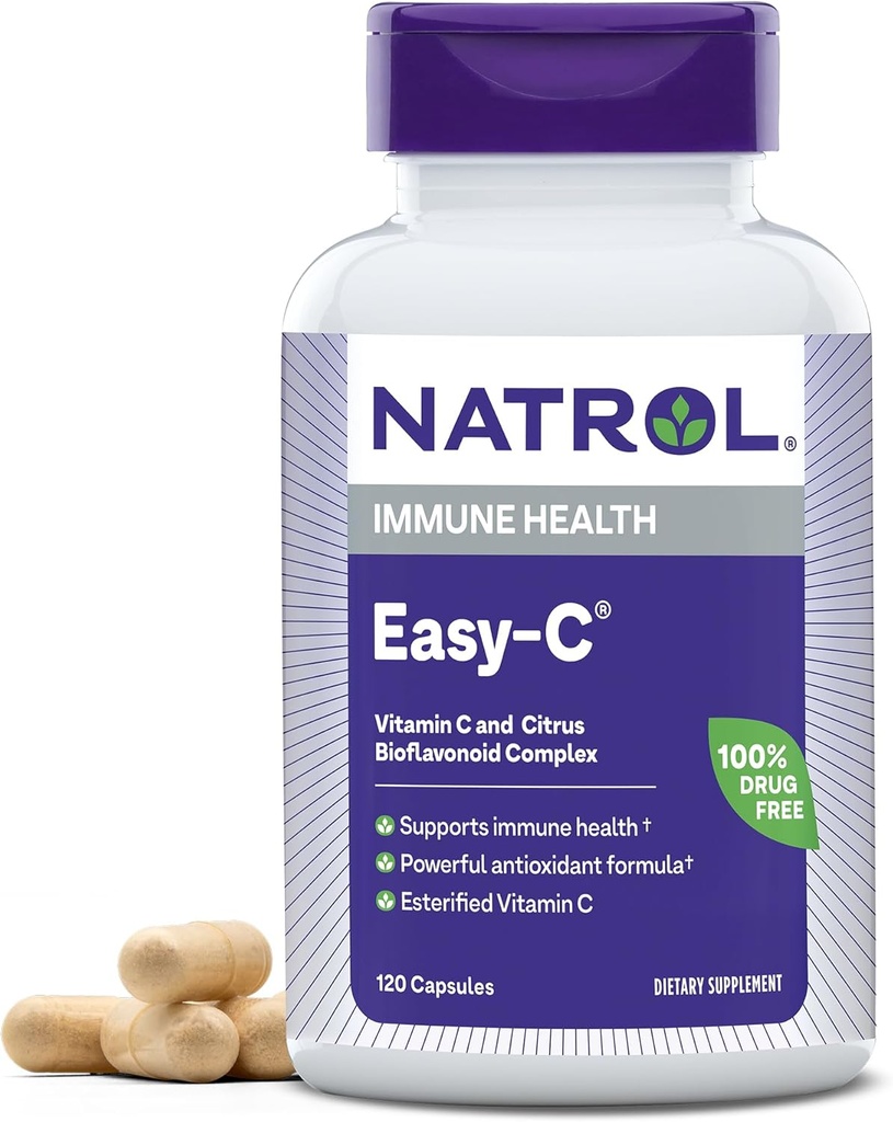 Natrol Easy-C Immune Health, Dieetsupplement, Ondersteunt Immune Health met vitamine C en Bioflavonoïden, Veggie Capsules, 500 mg, 120 Tellen