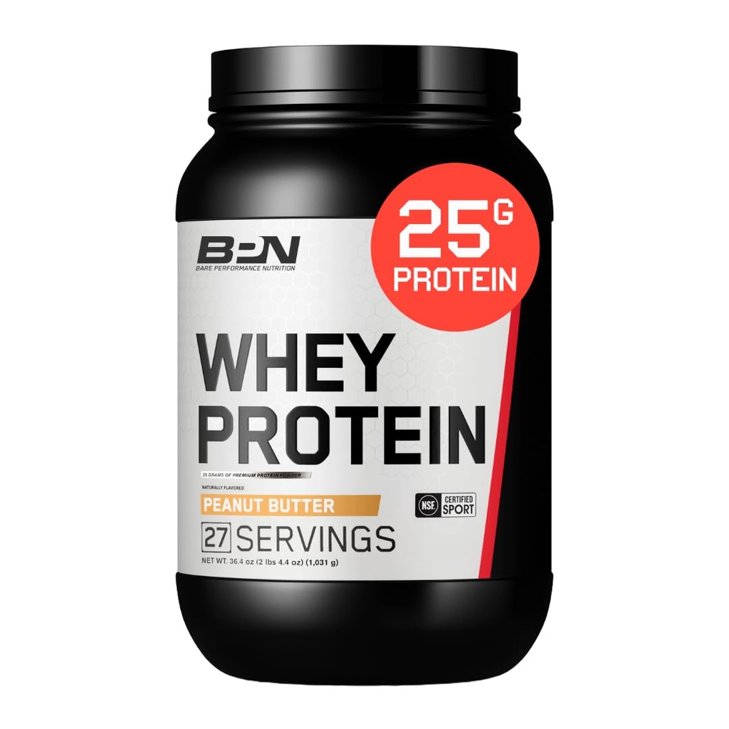 BARE PERFORMANCE NUTRITION, BPN Wei Proteïne + Caseïne Proteïne Poeder Blend, Pindakaas, 25g Proteïne per Serving Ondersteunt Lean Muscle Recovery, 27 Servings, Derde Getest