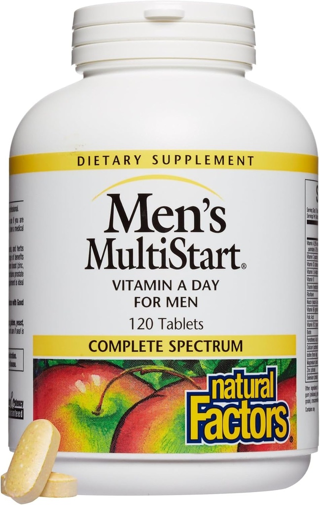 Facteurs naturels, Multivitamine quotidienne MultiStart pour hommes, Soutien nutritionnel pour la santé immunitaire et l'énergie, 120 comprimés (60 portions)