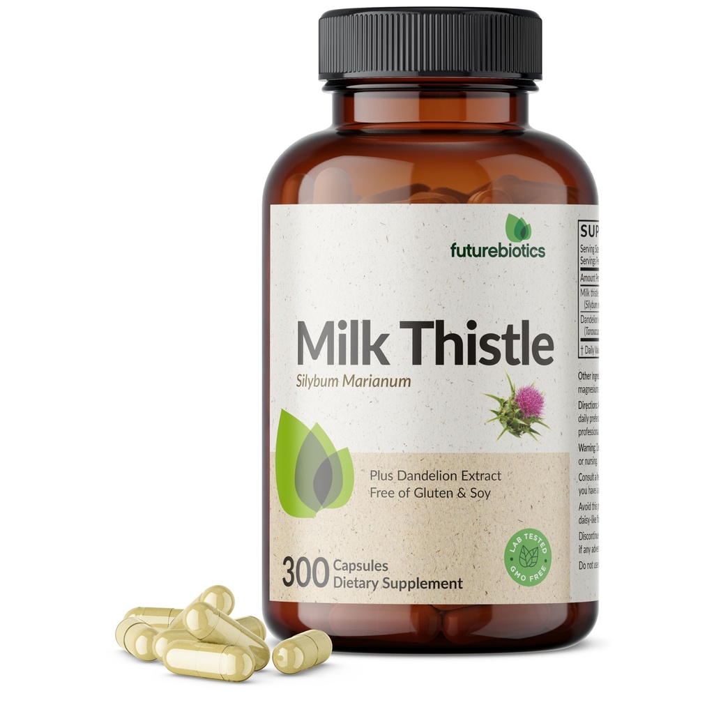 Futuresbiotiques Thistle de lait Silymarin Marianum & Dandelion Racine Foie Soutien de santé, Antioxydant Soutien, Détox, 300 Capsules
