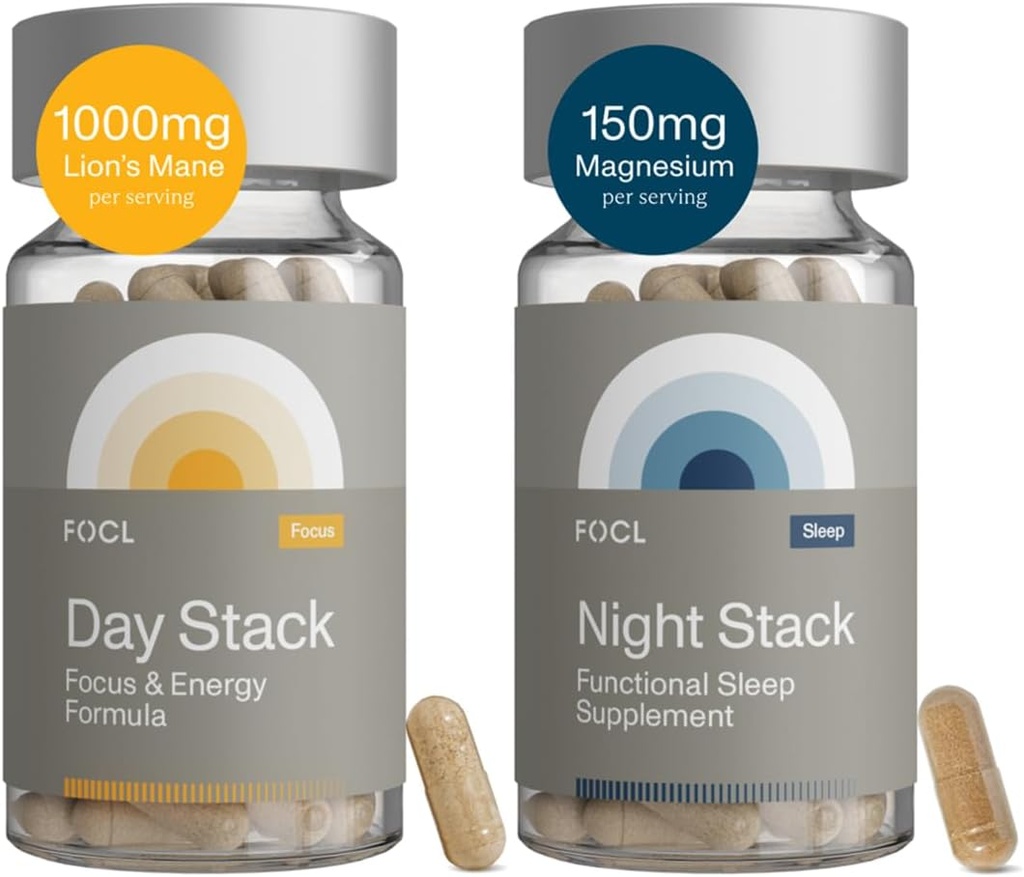 FOCL AM PM Nootropic Functional Supplement for Daytime Focus + Nighttime Recovery - Ondersteunt Focus Energie Geheugen Cognitive Performance 