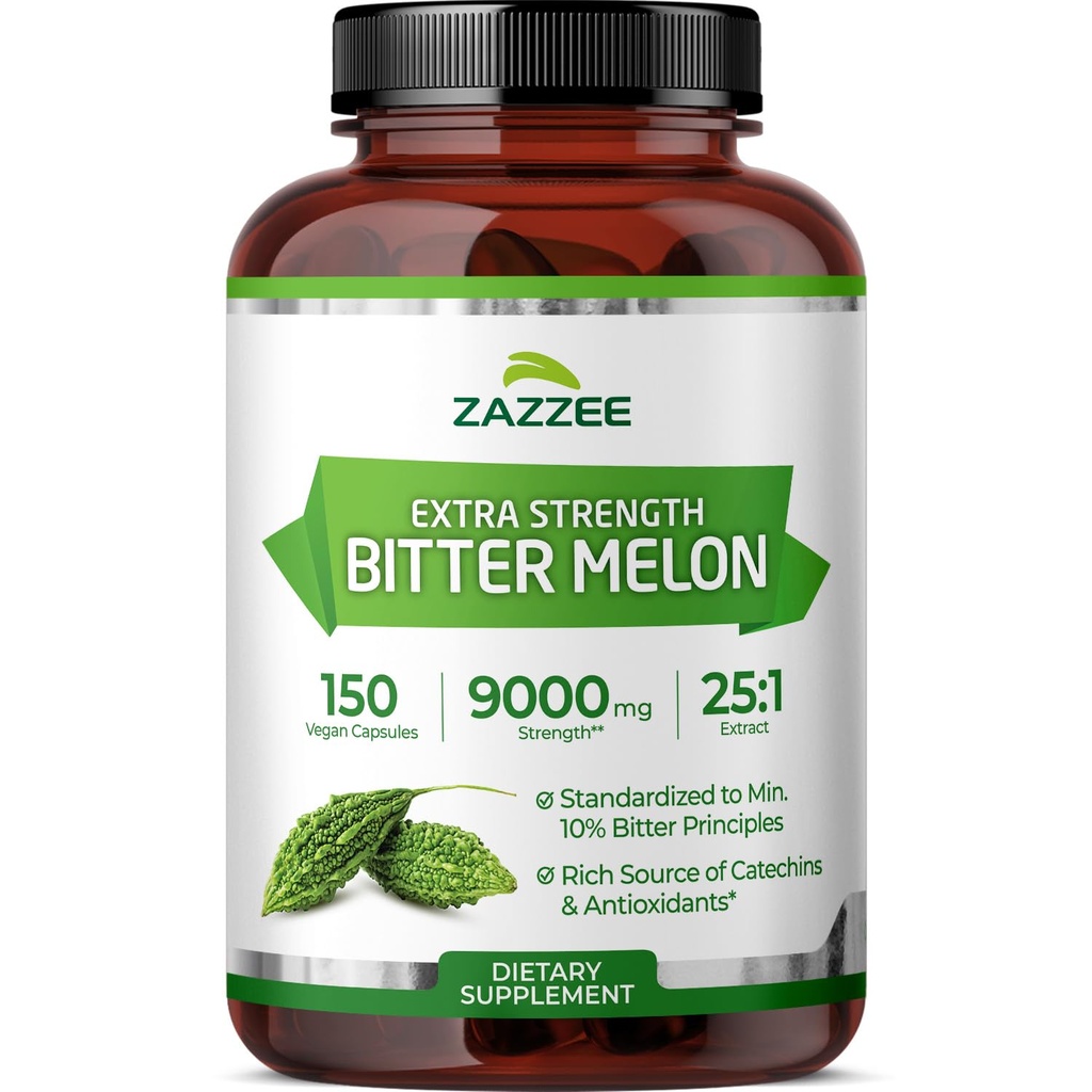 Zazzee Extra sterkte Bittermeloen 25:1 Extract, 9000 mg sterkte, 10% Bitter Principes, 150 Vegan Capsules, gestandaardiseerd en geconcentreerd 25X Extract, 100% vegetarisch, all-natural en niet-GMO
