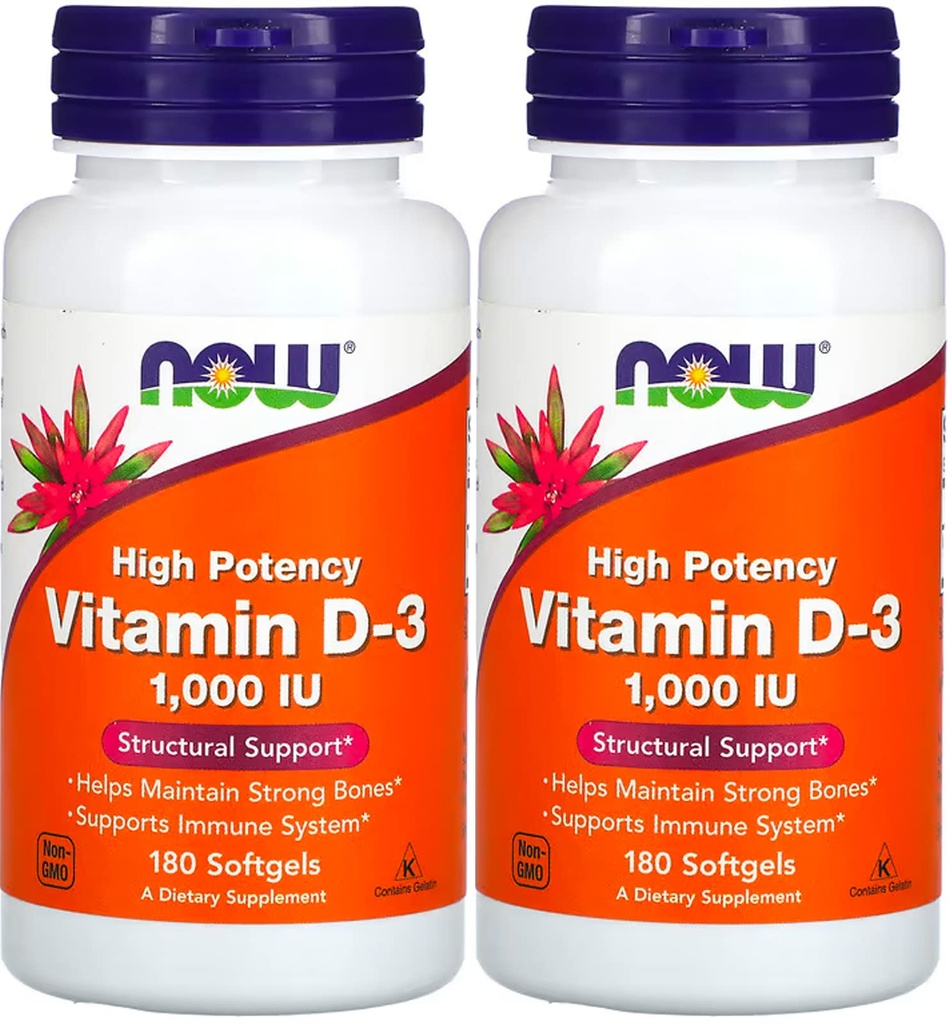Nu Voedingsmiddelen - Vitamine D3-1000iu (180 softgels) 2 VERPAKKING