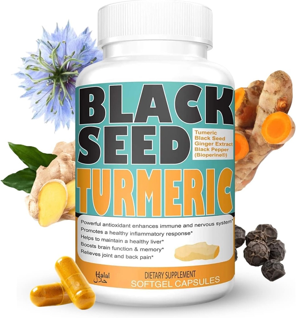Kurkuma 1350mg Curcumine 150mg Black Seed Powder 75mg Gember Extract 50mg Black Pepper Fruit Extract 10mg Bioperine 60 Veggie Count Capsules by Sweet Sunnah