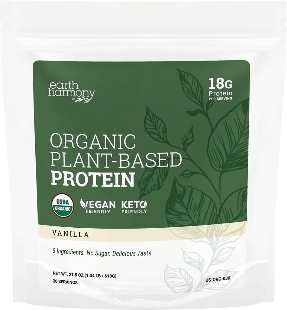 Biologische plantaardige proteïnepoeder Vanille, biologisch eiwitpoeder voor vrouwen en mannen, pompoen- en erwteneiwitpoeder Veganistisch, glutenvrij, plantaardige eiwitshakes, 18g - 21.5 Oz