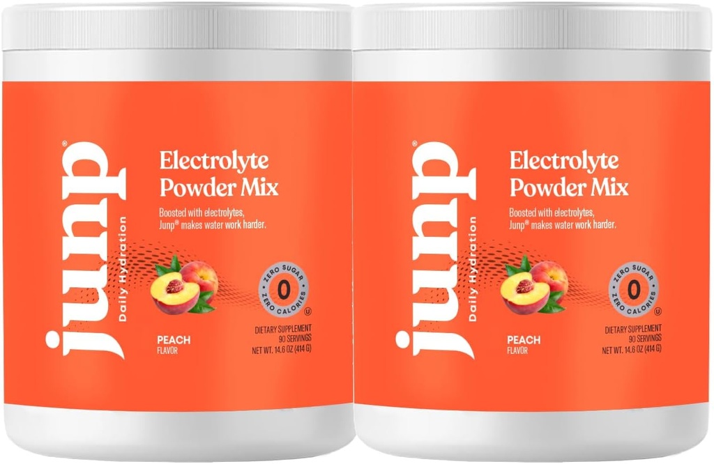 JUNP Electrolytes en poudre Pas de sucre Pas de glucides – Orchard frais Juicy Peach Drink Mix - Potassium et sel Electrolyte en poudre d'hydratation Zéro Calorie en poudre sans électrolyte sans sucre, Keto Friendly, 180 portions
