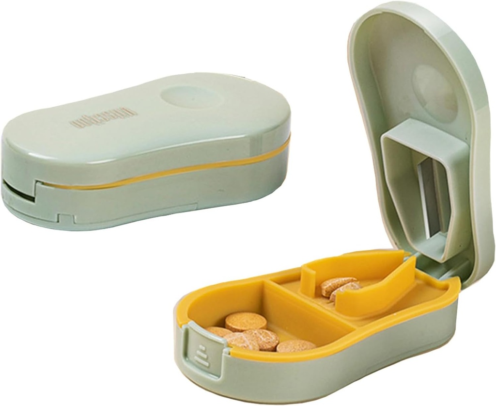 Lichtgroen kleine pil splitter met centrerend apparaat voor kleine en kleine pillen, snijdt vitamines tabletten, Portable Exquise pil Crusher voor Purse Pocket