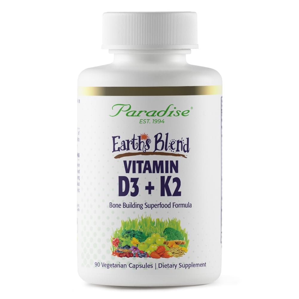 Paradise Herbes Mélange de Vitamine D3 + K2, Superfoods Base de Probiotiques et Verts alcalins organiques, légumes et baies, 90 Capsules végétariennes