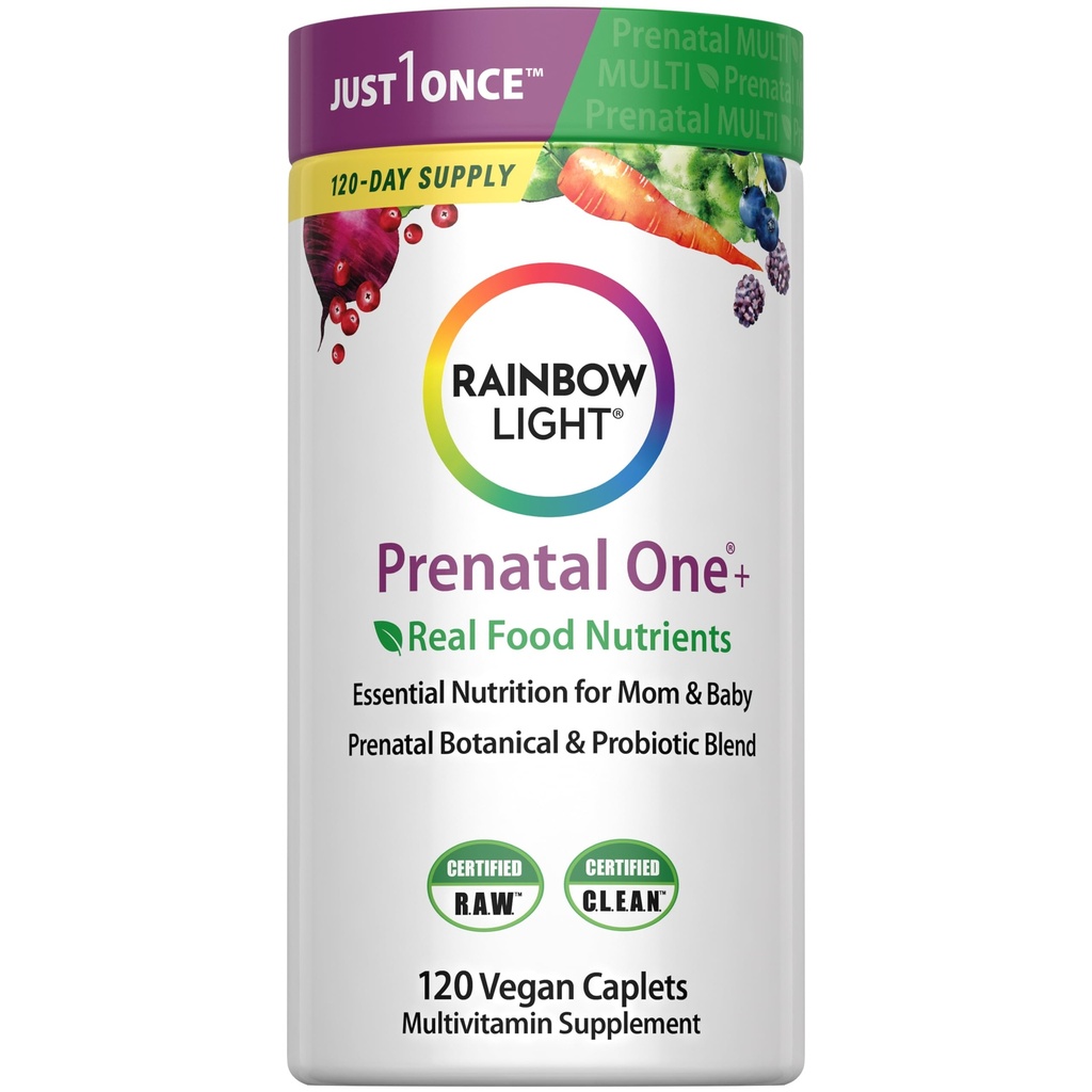 Rainbow Light High-Potency Prenatal One Multivitamine, Prenatal Health Multivitamine Ondersteunt de gezondheid van moeder en baby's ontwikkeling, met vitamine C, Veganist, 120 Tellen