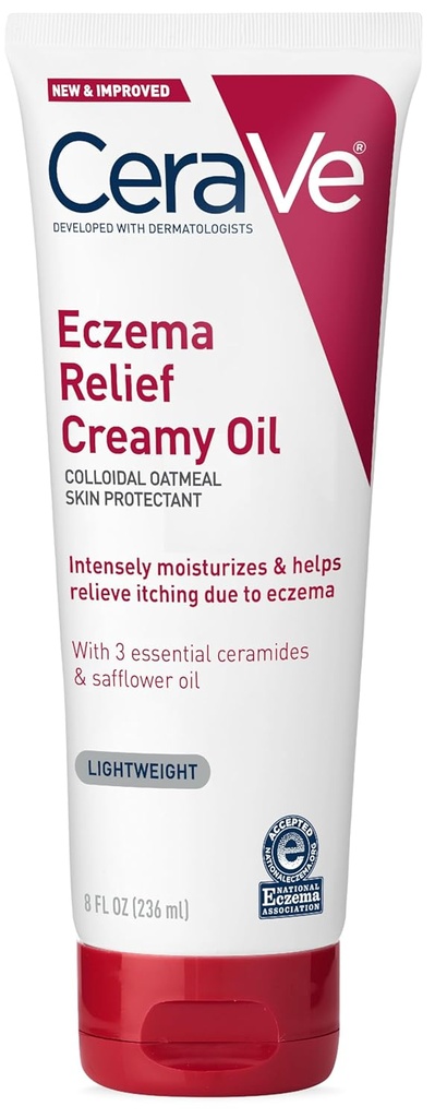 CeraVe Eczema Relief Romige Lichaamsolie, Eczema Kalmerende Crème met Colloïdaal havermout en saffloerolie voor de droge huid & Itchy Huidreliëf, Steroïd Vrij & Paraben Vrij, 8 Ounce
