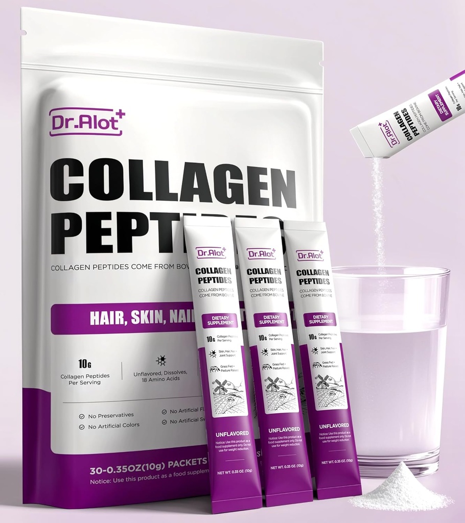2X Boost Collageen Peptides Powder for Skin Hair Nail Joints Health, Ultra High Absorptie Collageen Powder with Hydrolyzed Type 1 & 3 + VC, Unflavored Collageen Supplements for Women & Men, 30 Servings