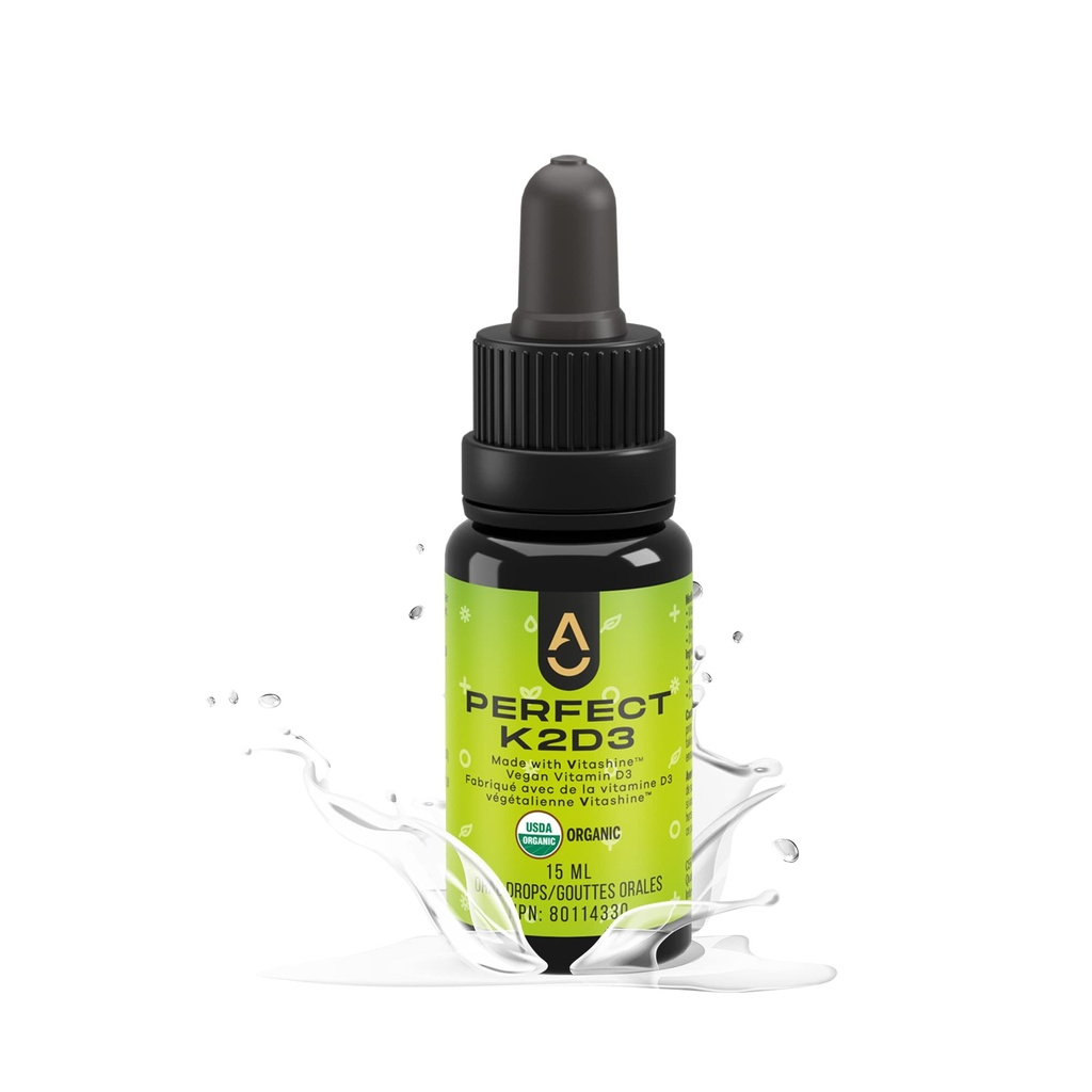 Produits d'activation - Perfect K2D3, Vitamine liquide D3 avec K2, Vitamine K2 et supplément D3 dans l'huile MCT, Vitamines D3K2 pour la force osseuse et le soutien immunitaire, D3+K2 Vitamines pour Absorption de calcium, 15 ml