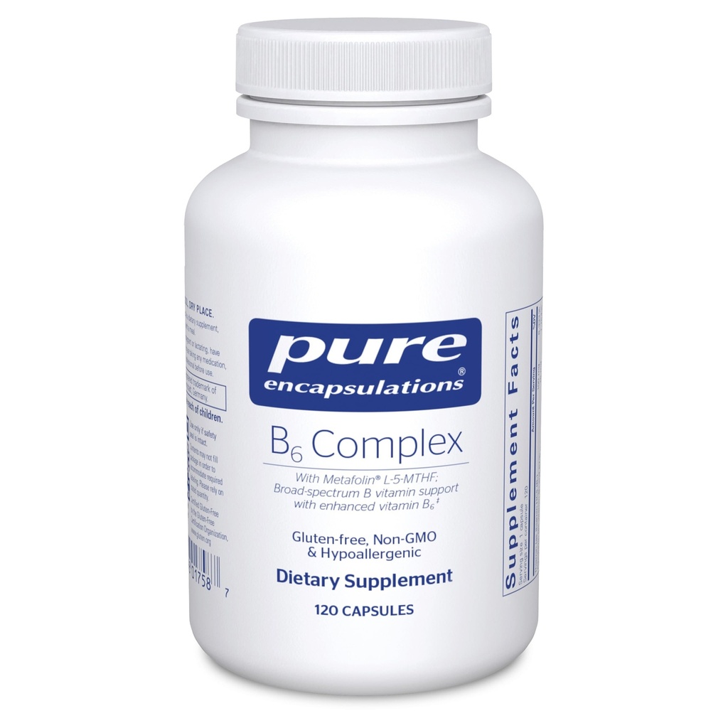Pure Encapsulations B6 Complex - Ondersteunt het zenuwstelsel en de gezondheid van het brein* - Bevat B-vitaminen - Bevat verrijkte vitamine B6 - non-GMO en glutenvrij - 120 capsules