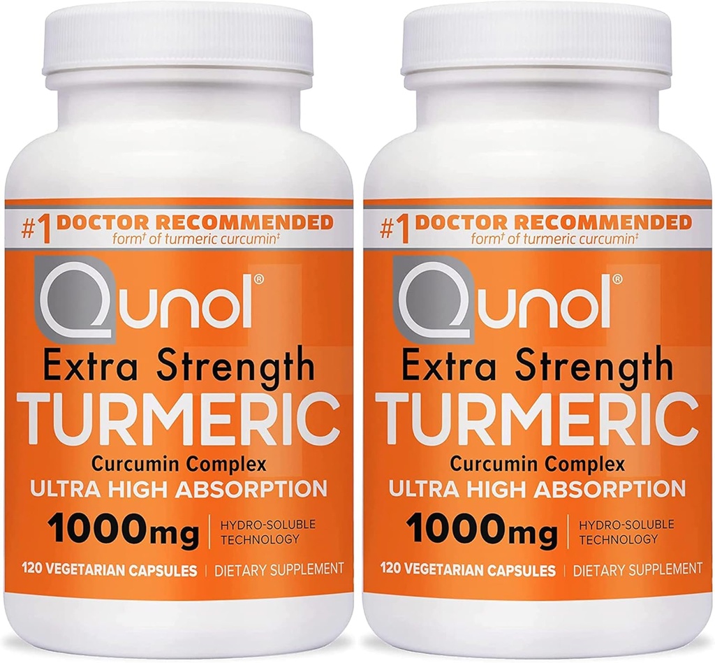 Qunol Kurkuma Curcumin Capsules, 1000mg Extra Sterkte Supplement, Gepatenteerde Hydro-Oplosbare Technologie, Alternatief voor Kurkuma Curcumin met Black Pepper, 240 Veggie Capsules