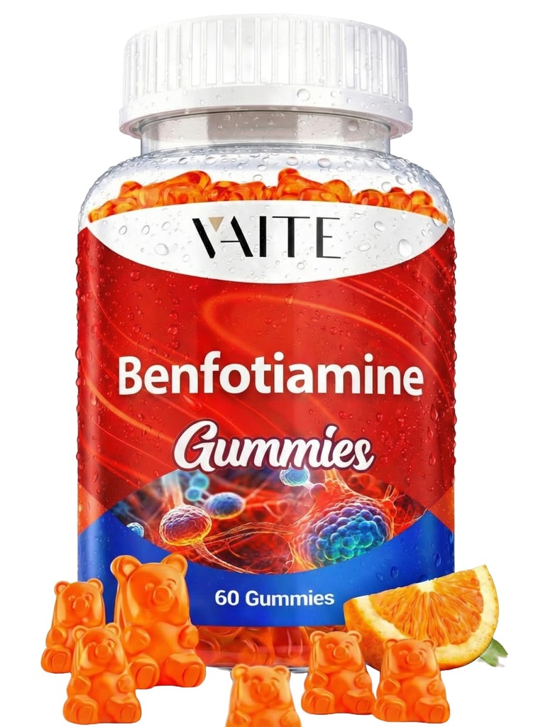 Benfotiamine 320mg Gummies avec supplément L-Leucine 45mg: Complexe Vitamine B1 essentielle pour les hommes et les femmes, non-OGM, végétalien et sans gluten - soutient le métabolisme, l'énergie et le système nerveux santé