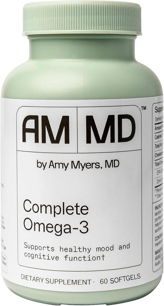 Amy Myers MD Complete Omega-3 Softgels - Fish Oil Supplement for Cardiovascular & Immuun System Support - Non-GMO, Non-Dairy & Non-Soy - 60 Softgels (60 Servings)