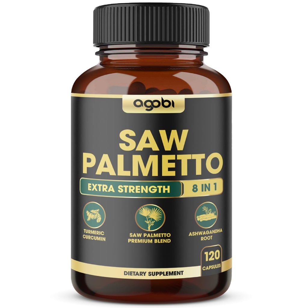 8in1 Saw Palmetto Prostate Supplément de soutien avec Ashwagandha, Turmeric, Ginger, Nettle Leaf, Holy Basil & More - 120 Capsules Vegan pendant 2 mois