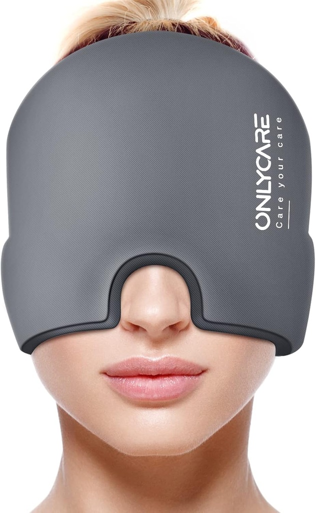ONLYCARE Migraine Relief Cap, Soothing Migraine Mask,Upgraded Odorless Gel Ice Head Wrap, Hot and Cold Therapy, FSA of HSA In aanmerking komende Hoofdpijn Ice Pack voor spanning en stress(Grey)