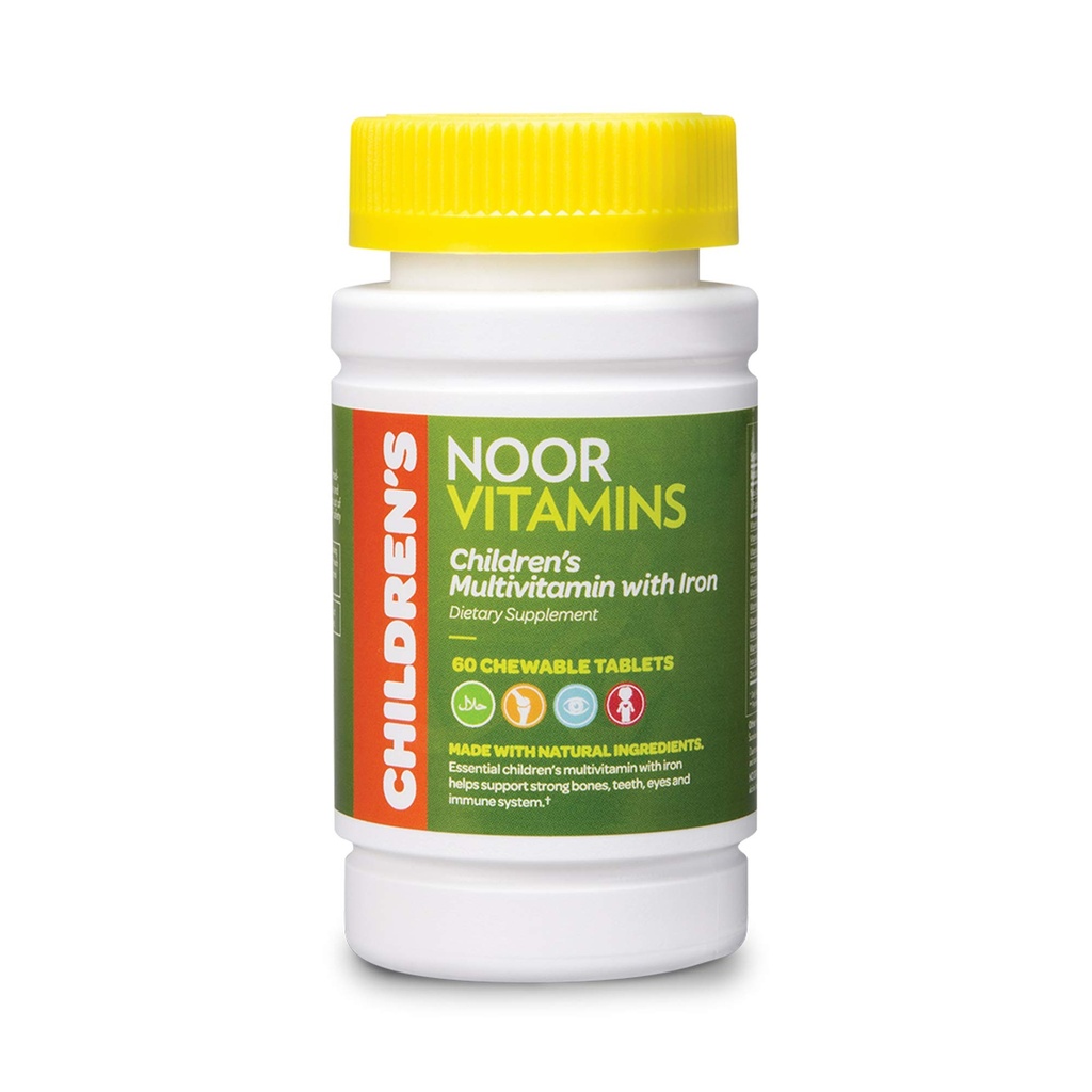 Noor Vitaminen Halal Kids Multivitamine Kauwbaar: Essentiële Vitaminen voor Immune, Bone & Eye Health met ijzer - Niet GGO & Glutenvrij - Halal Vitaminen 60 Tellen (2 maanden levering)